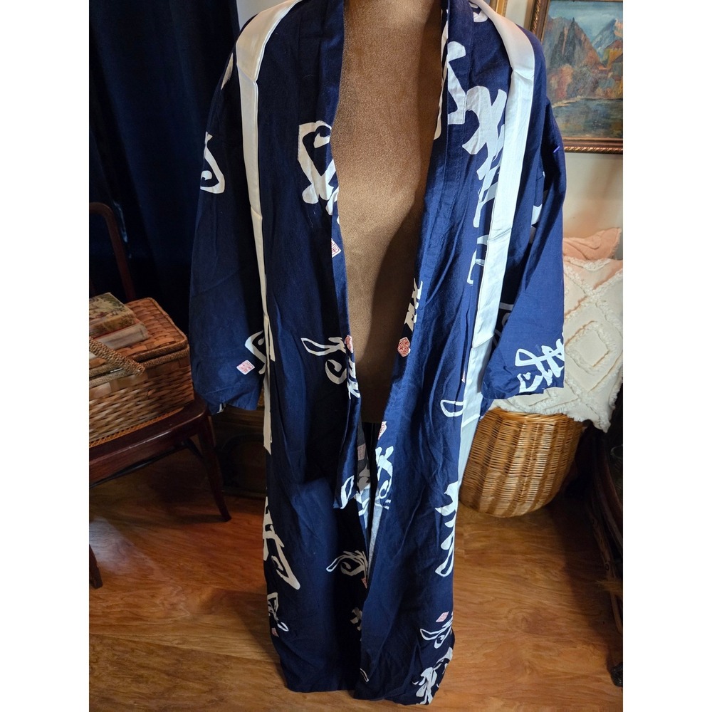 Tokyo Blue Bathrobe Lightweight 100% Cotton Kimono Spa Sleepware Pool Cover-up - Picture 4 of 8